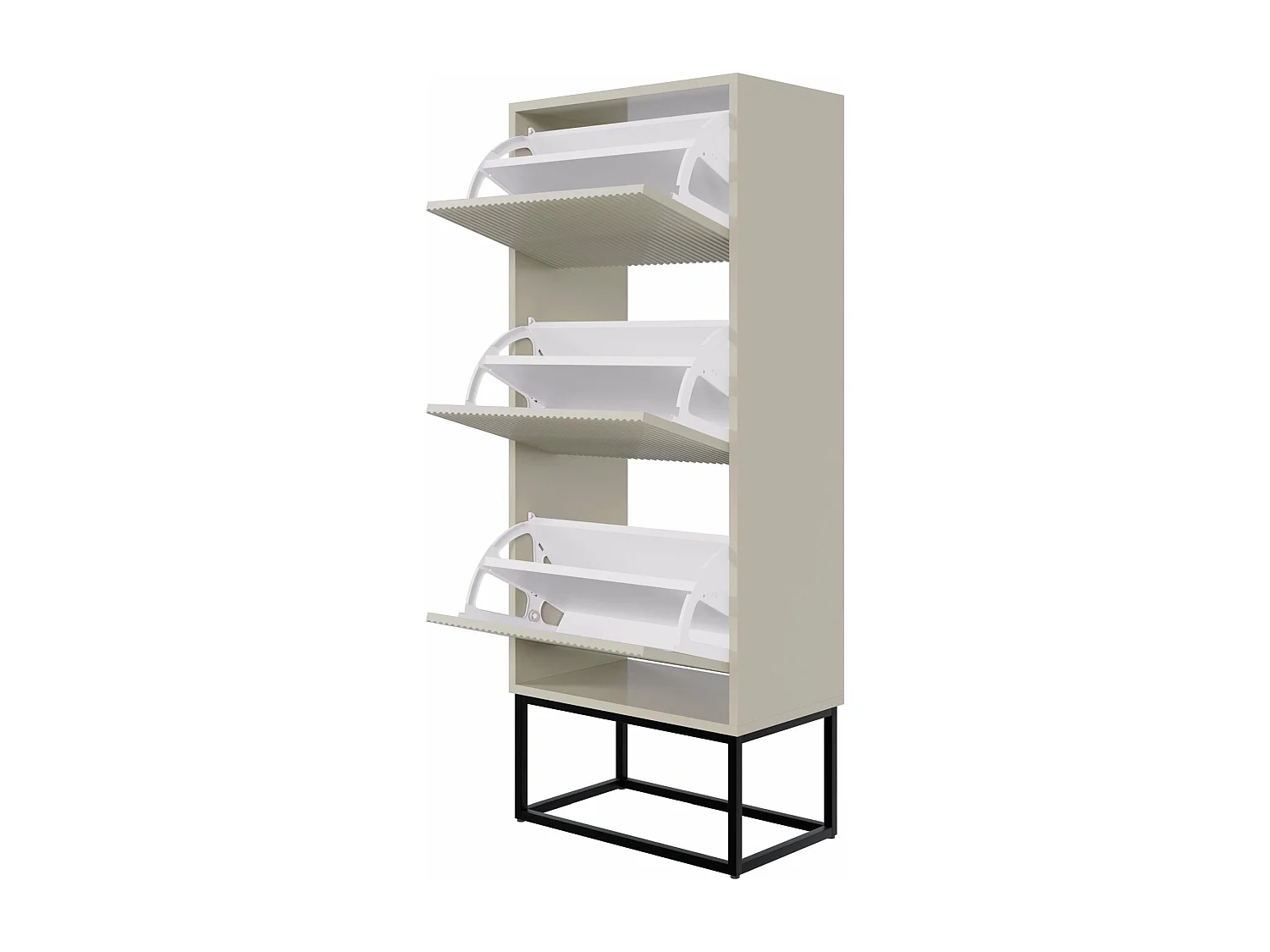 Schuhschrank mit 3 Klappen - Greige mit schwarzem Metallgestell - 50 cm - VELDIO