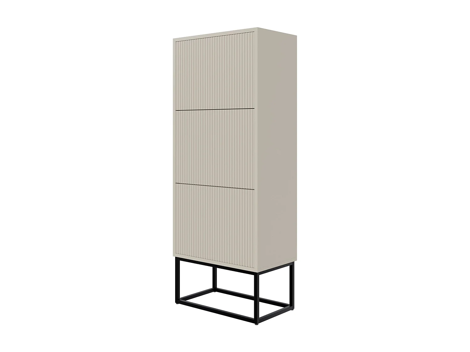 Schuhschrank mit 3 Klappen - Greige mit schwarzem Metallgestell - 50 cm - VELDIO