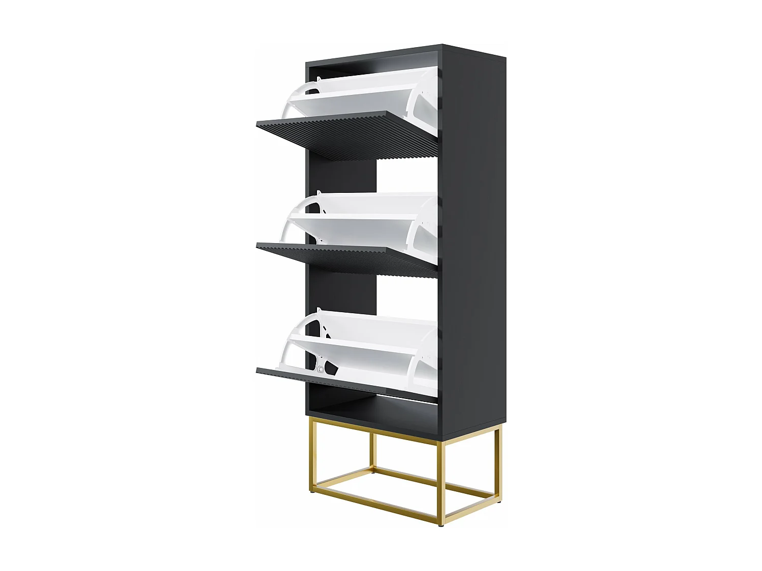 3-deurs schoenenkast - 50x30x125 cm - zwart met gouden poten - VELDIO