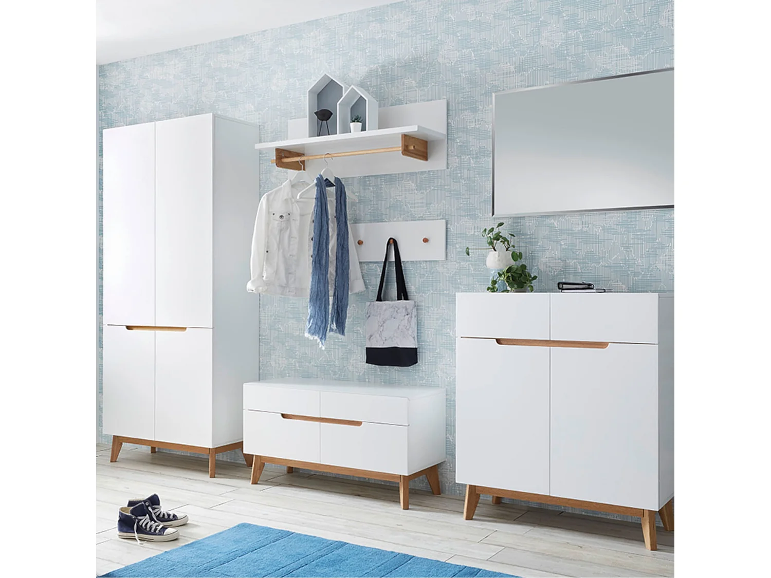 Meuble à chaussures blanc 4 tiroirs avec banc - ET16023