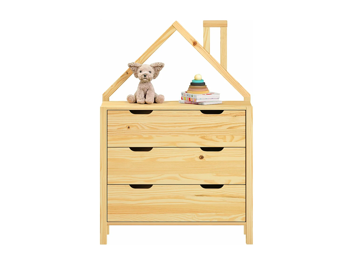 Commode Enfant ELANO en Bois Massif coloris naturel avec 3 Tiroirs de Rangement, 84 x 120 x 41 cm, Meuble Chambre