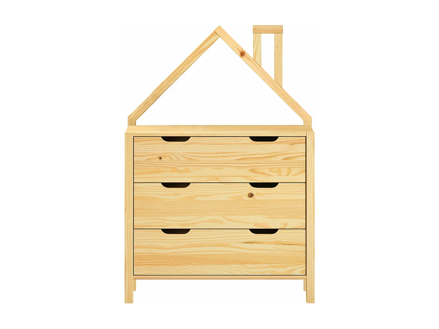 Commode Enfant ELANO en Bois Massif coloris naturel avec 3 Tiroirs de Rangement, 84 x 120 x 41 cm, Meuble Chambre