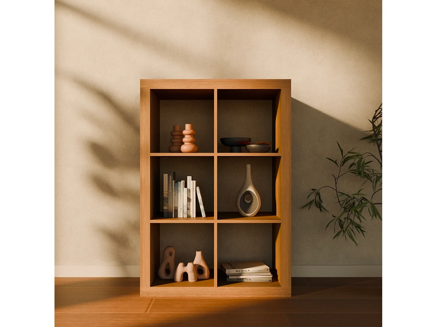 Etagère bibliothèque 2 niveaux 6 compartiments. casiers. effet bois de manguier. L 111.2 x P 39 x H 76cm