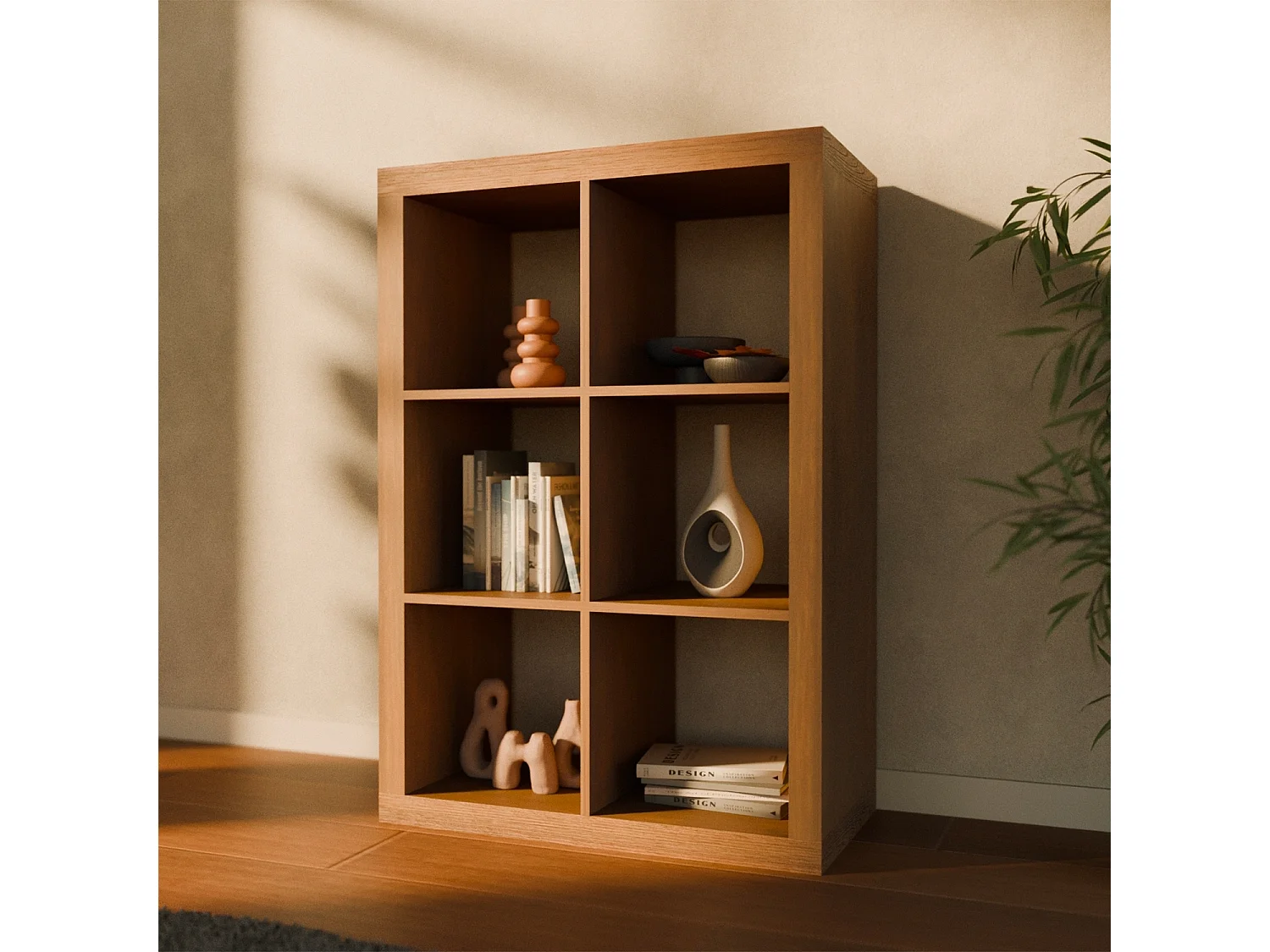 Etagère bibliothèque 2 niveaux 6 compartiments. casiers. effet bois de manguier. L 111.2 x P 39 x H 76cm