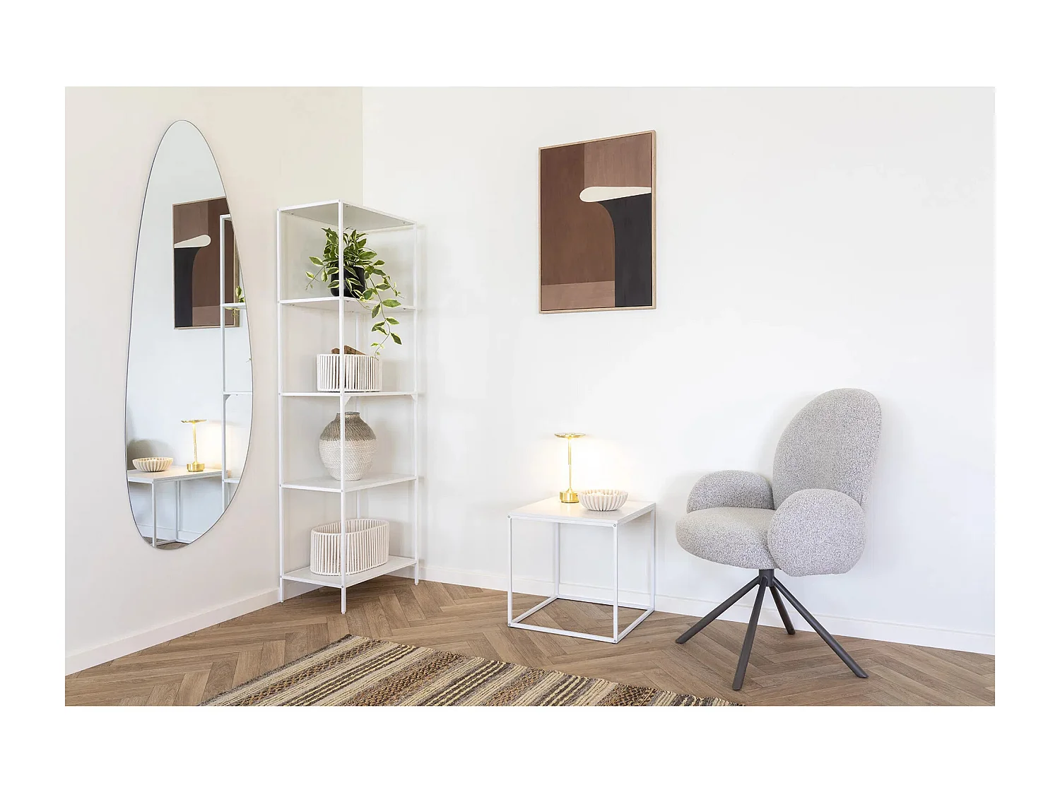 Etagère haute VITA 5 niveaux - Bois naturel ou métal noir-blanc-Blanc