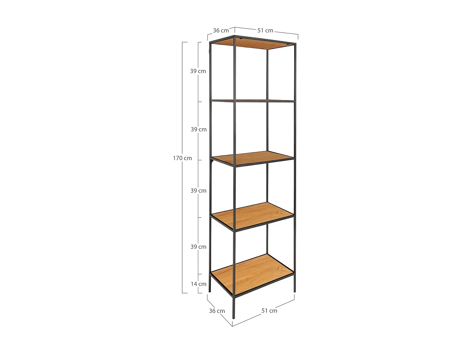 VITA 5-laags hoge plank - Natuurlijk hout of zwart/wit metaal-Kleur Wit