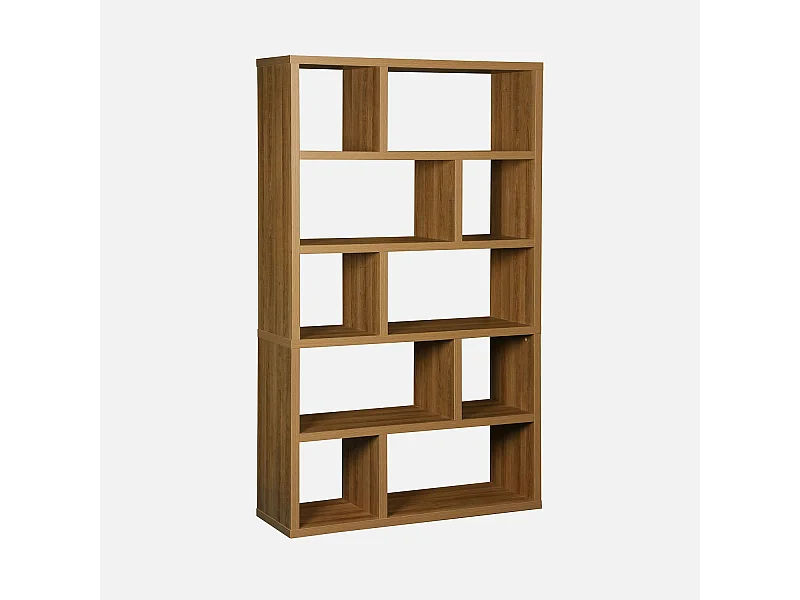 Libreria asimmetrica a 5 livelli con 10 scomparti, albero di mango