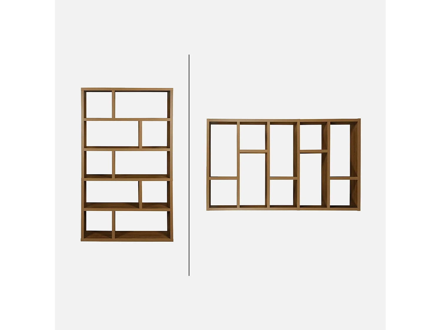 Libreria asimmetrica a 5 livelli con 10 scomparti, albero di mango