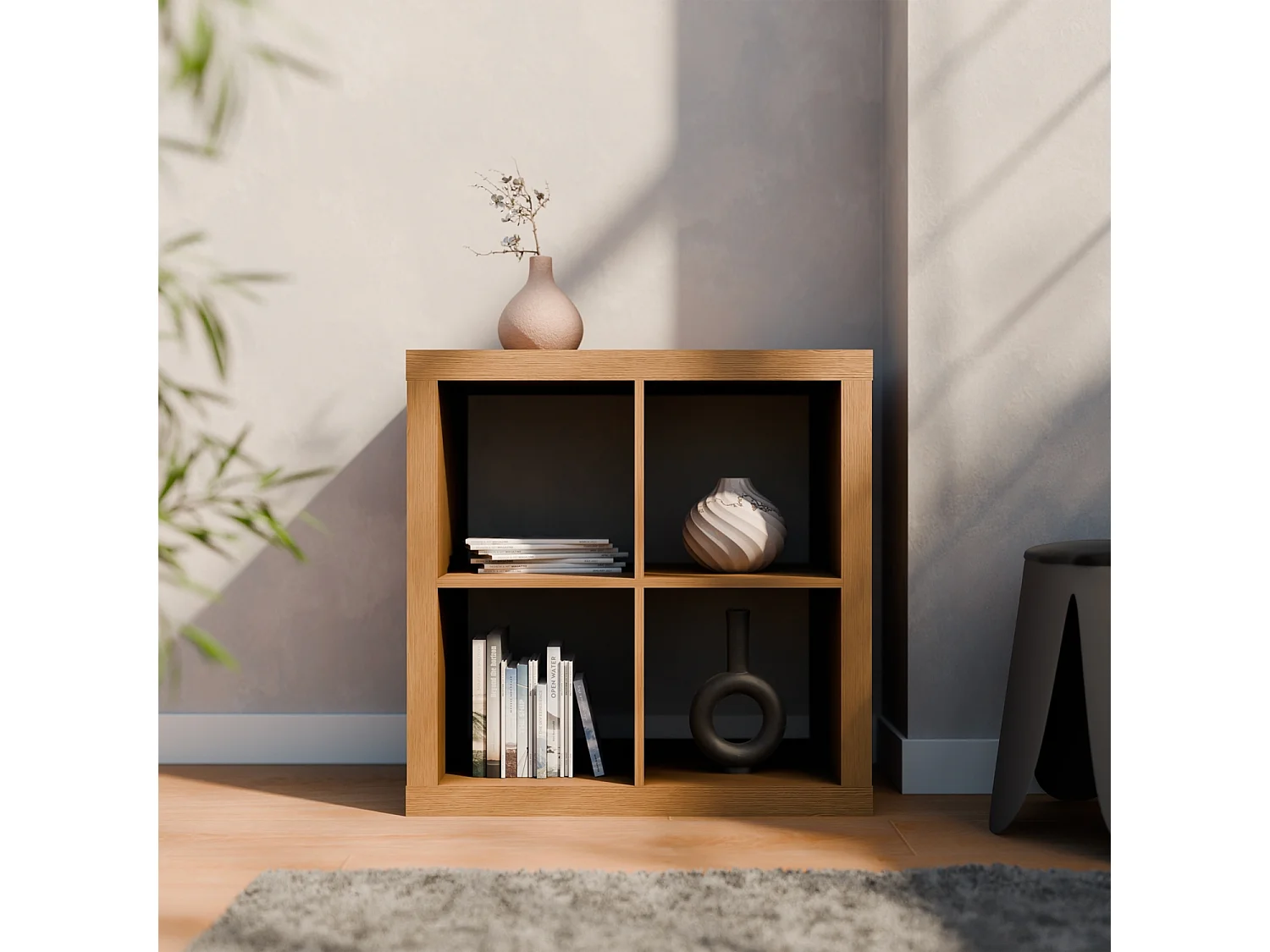 Libreria cubica, 2 livelli, 4 vani, albero di mango