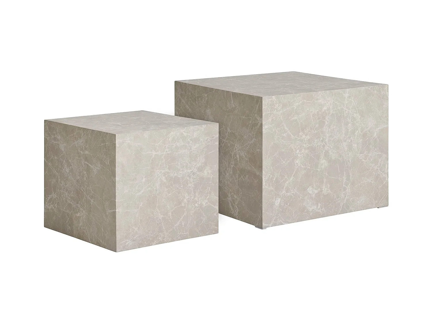 Set van 2 PRAGUE vierkante salontafels – Beige marmereffect