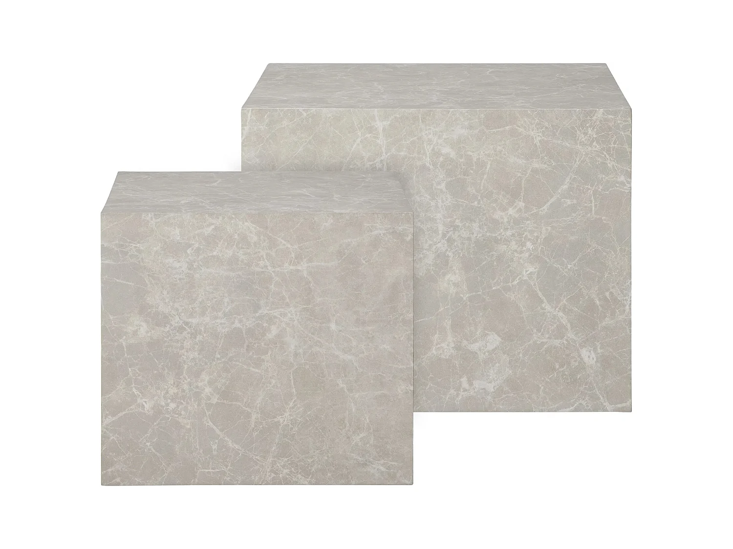 Lot de 2 tables basses carrées PRAGUE – Effet marbre beige