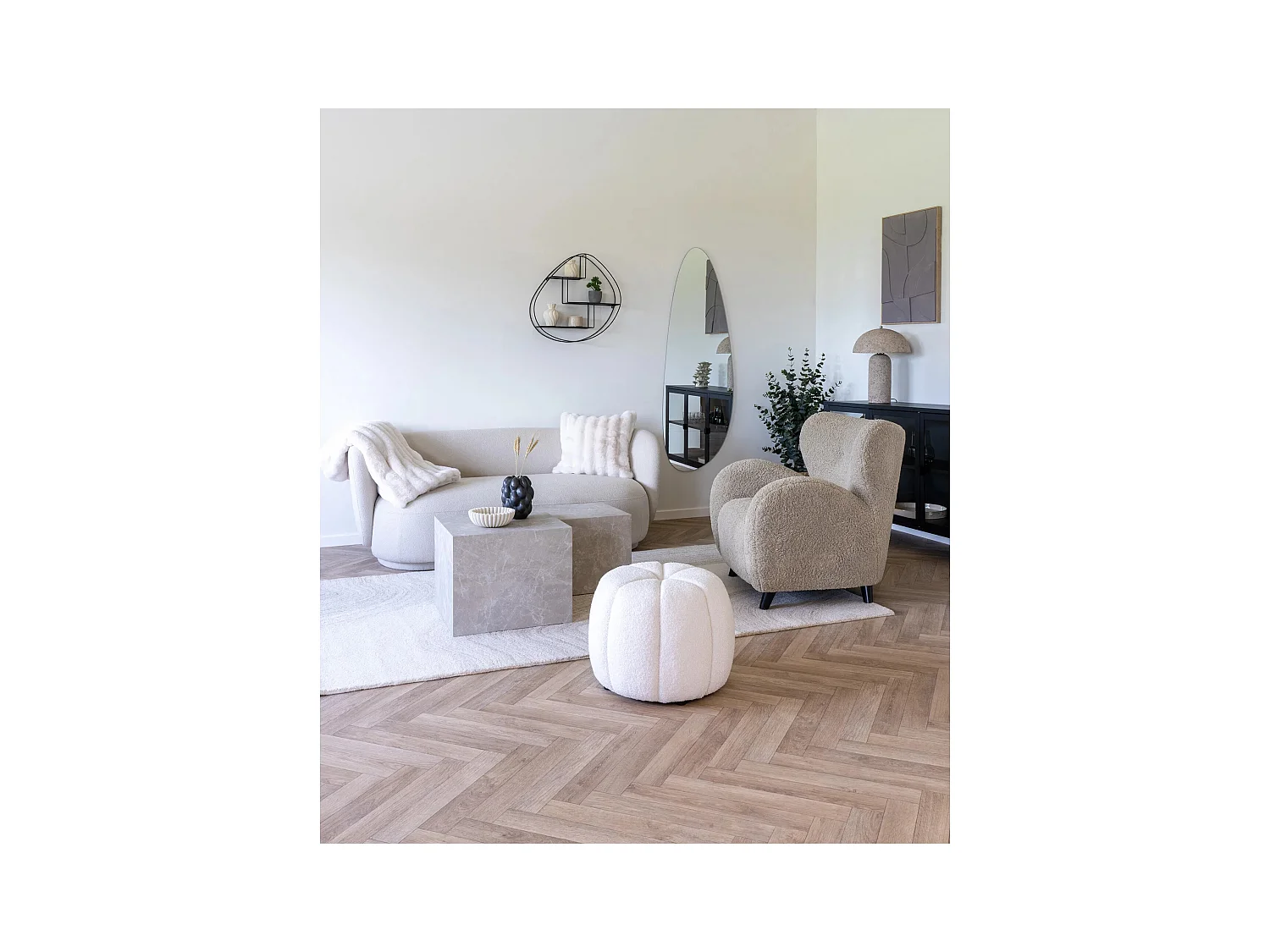 Lot de 2 tables basses carrées PRAGUE – Effet marbre beige