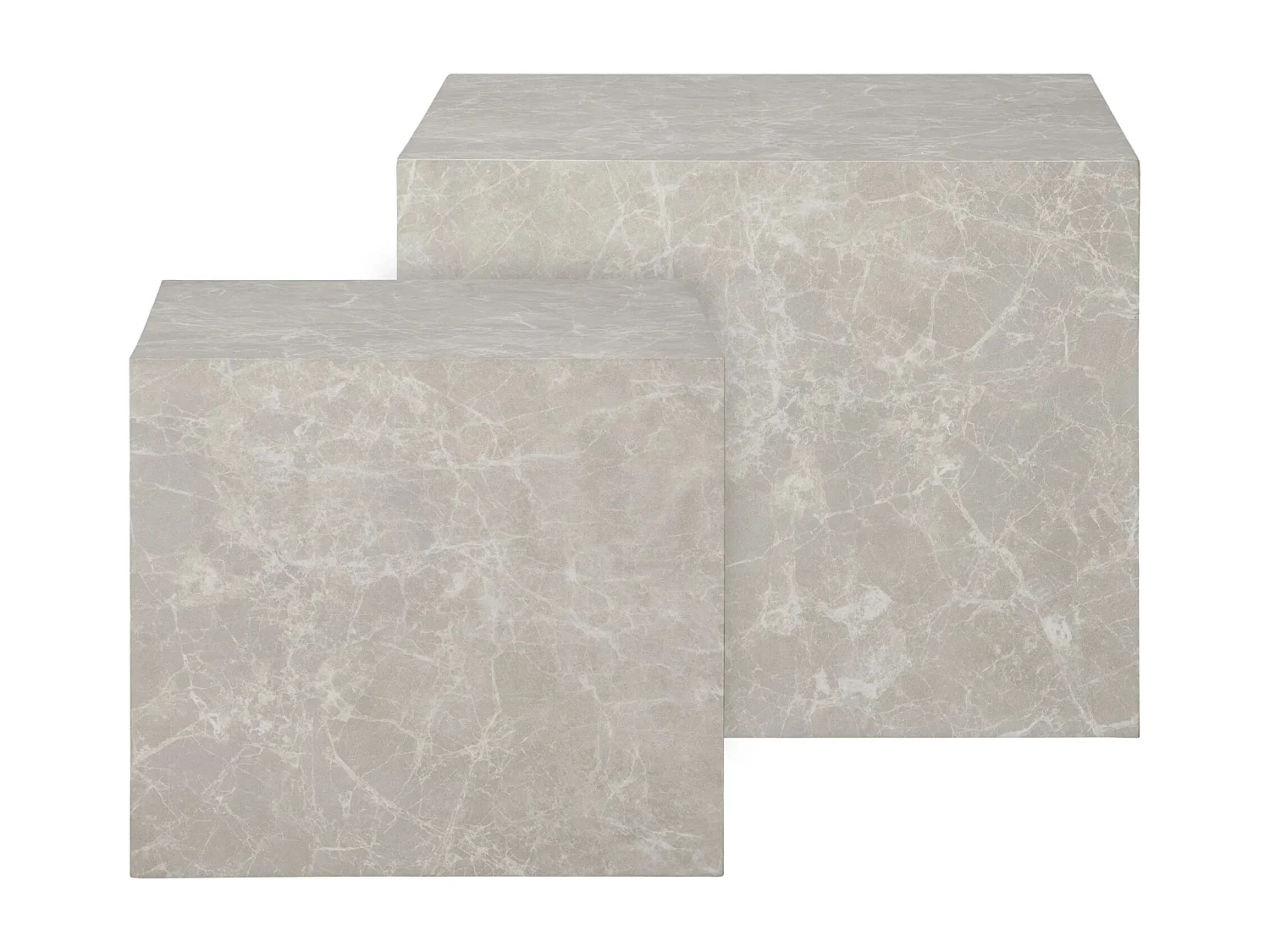 Lot de 2 tables basses carrées PRAGUE – Effet marbre beige