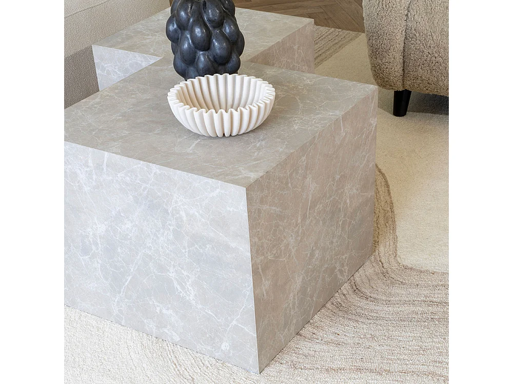 Lot de 2 tables basses carrées PRAGUE – Effet marbre beige