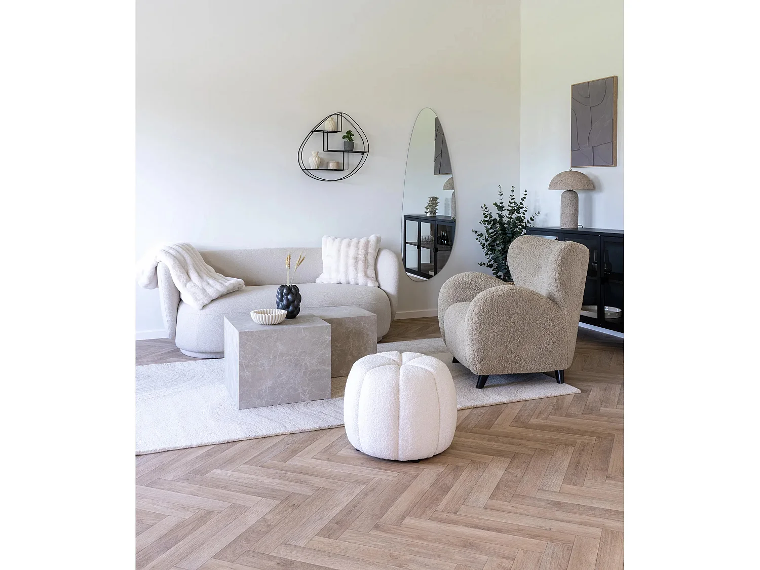 Set van 2 PRAGUE vierkante salontafels – Beige marmereffect