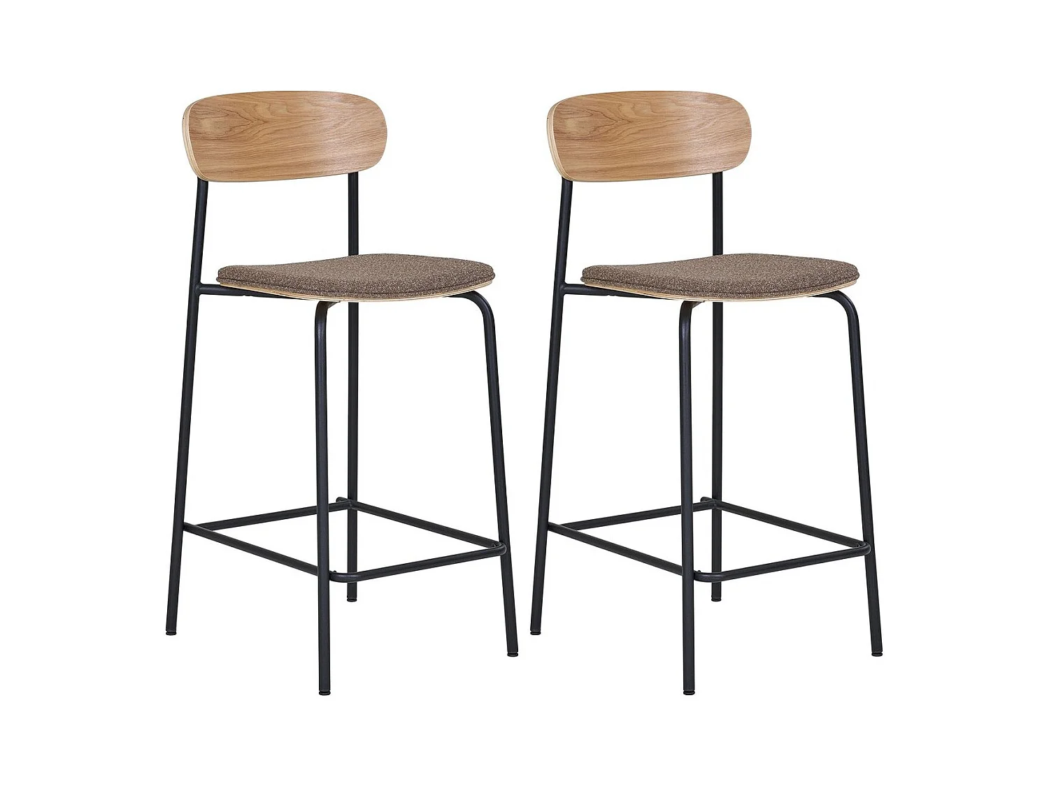 Lot de 2 tabourets de bar en bois, tissu et métal ESTEPONA - Hauteur d'assise 66cm