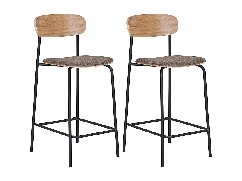 Lot de 2 tabourets de bar en bois, tissu et métal ESTEPONA - Hauteur d'assise 66cm