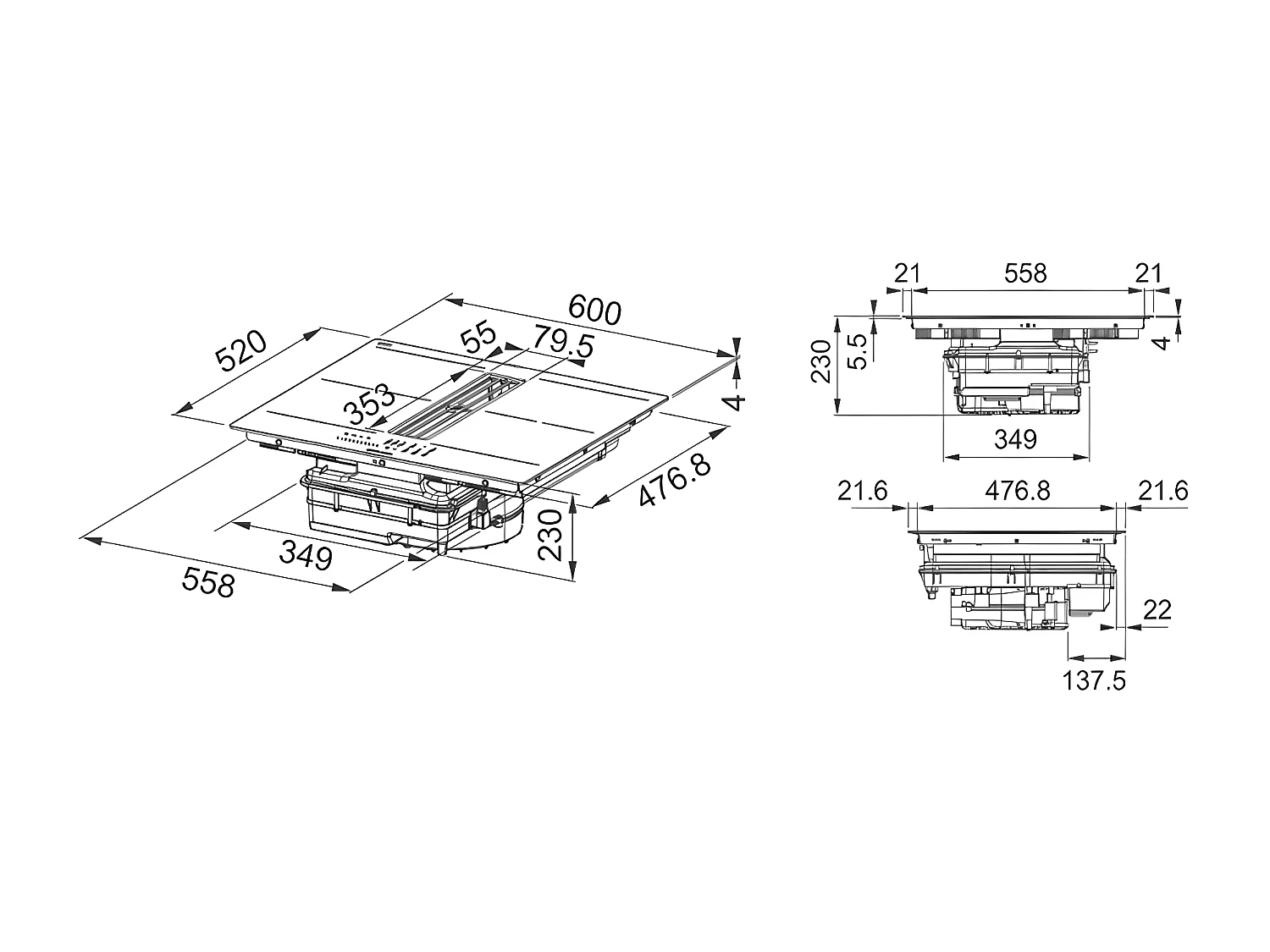 Faber Table de cuisson induction aspirante 60cm 4 feux 7400w noir - 5372700