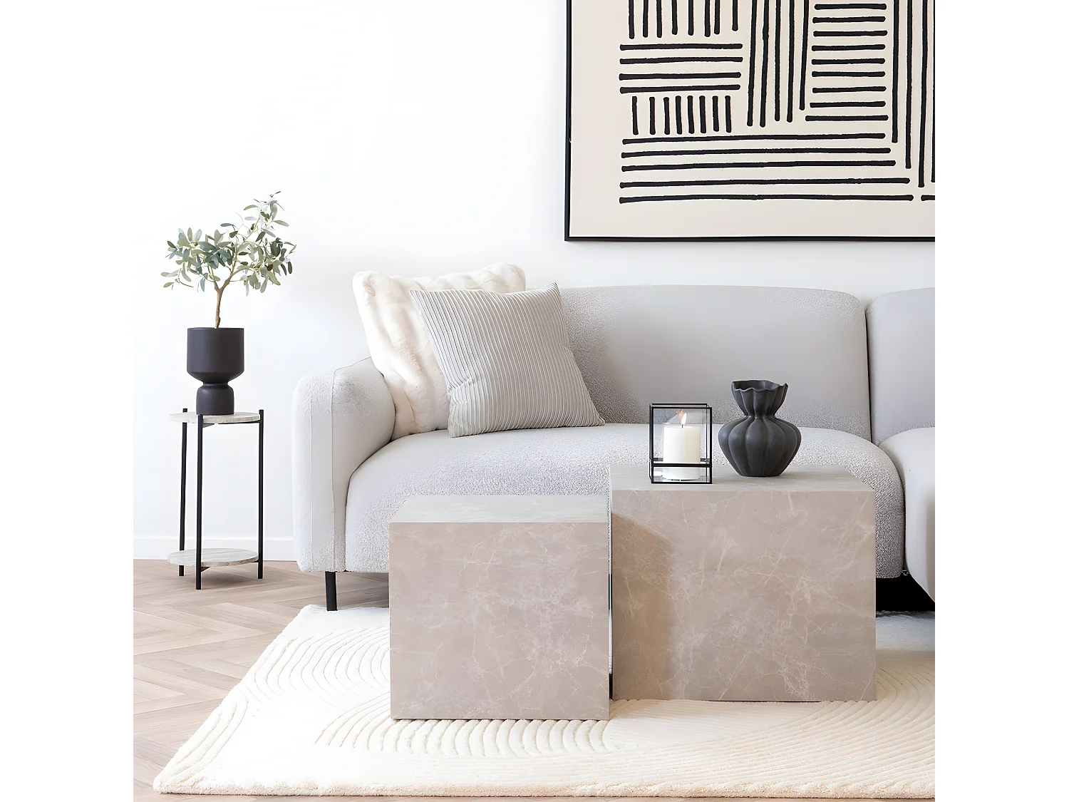 Leuven Bijzettafel Ø27cm beige travertin decor.