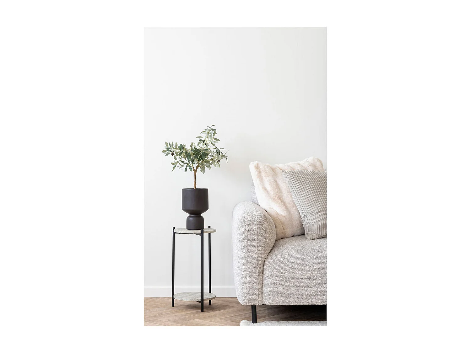 Tavolino Leuven Ø27cm decoro travertino beige.