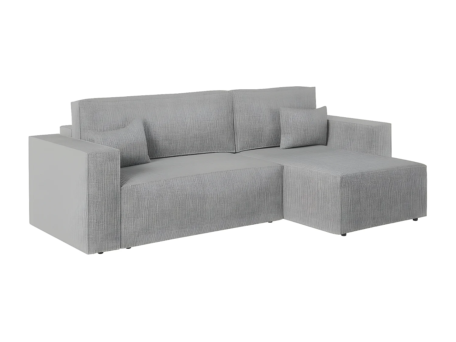 Canapé d'angle 3 places convertible réversible Clarisse avec coffre en tissu texturé - Gris clair - L269 x P159 x H89cm - Loungitude