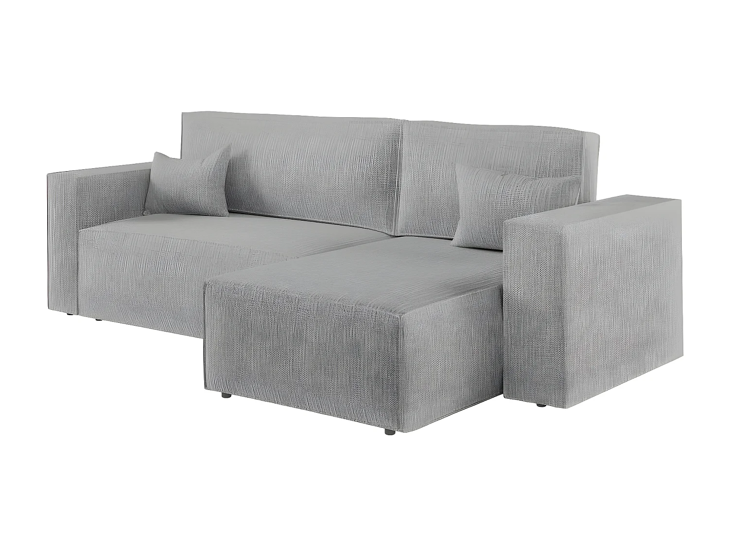 Canapé d'angle 3 places convertible réversible Clarisse avec coffre en tissu texturé - Gris clair - L269 x P159 x H89cm - Loungitude
