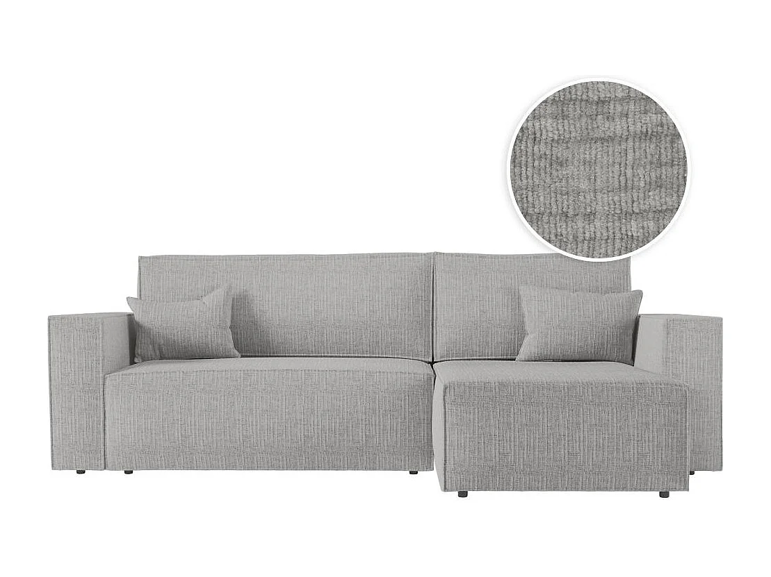 Canapé d'angle 3 places convertible réversible Clarisse avec coffre en tissu texturé - Gris clair - L269 x P159 x H89cm - Loungitude