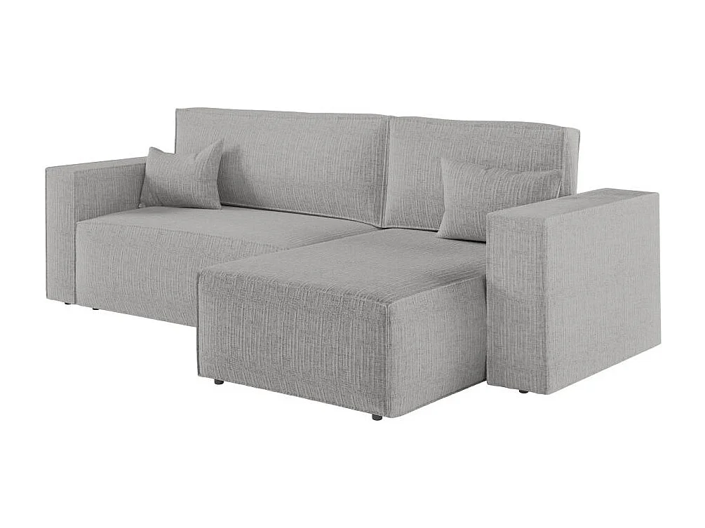 Canapé d'angle 3 places convertible réversible Clarisse avec coffre en tissu texturé - Gris clair - L269 x P159 x H89cm - Loungitude