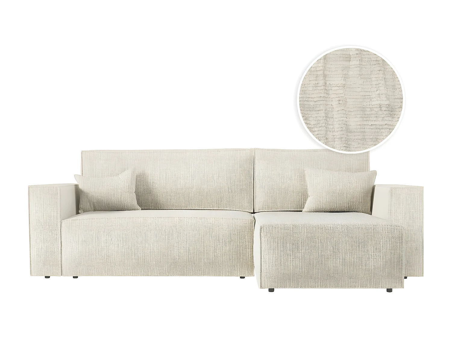 Canapé d'angle 3 places convertible réversible Clarisse avec coffre en tissu texturé - Beige - L269 x P159 x H89cm - Loungitude