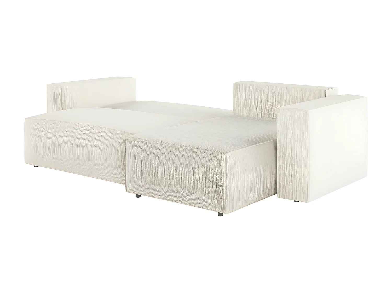 Canapé d'angle 3 places convertible réversible Clarisse avec coffre en tissu texturé - Beige - L269 x P159 x H89cm - Loungitude