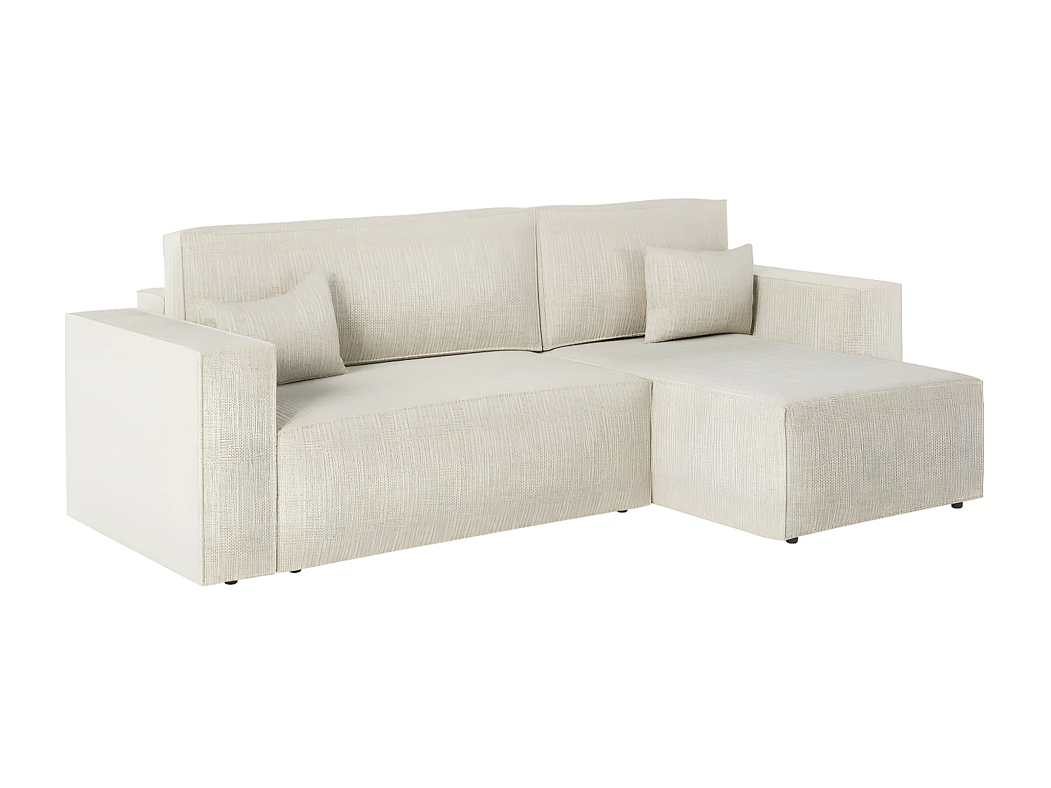 Canapé d'angle 3 places convertible réversible Clarisse avec coffre en tissu texturé - Beige - L269 x P159 x H89cm - Loungitude