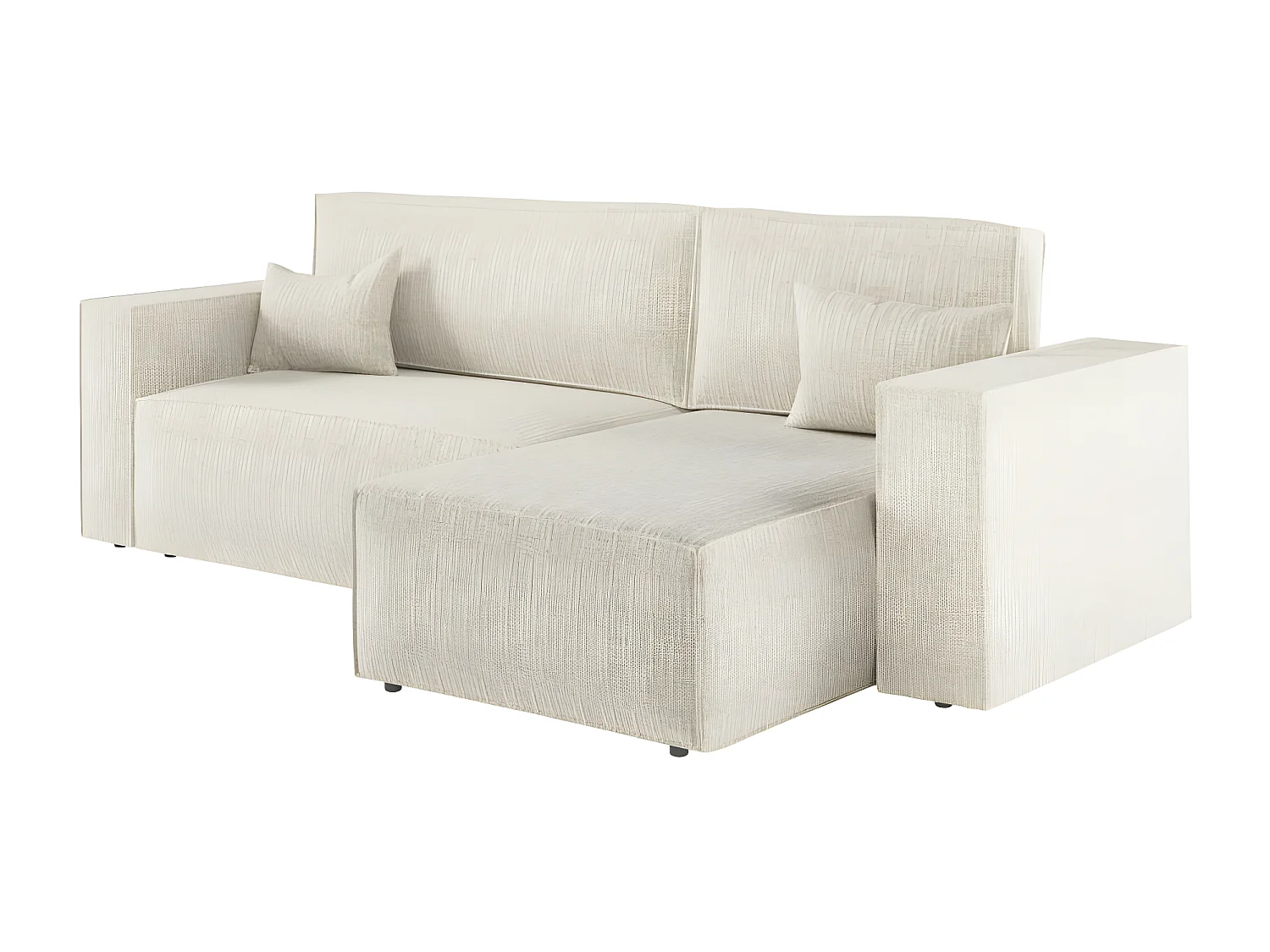 Canapé d'angle 3 places convertible réversible Clarisse avec coffre en tissu texturé - Beige - L269 x P159 x H89cm - Loungitude