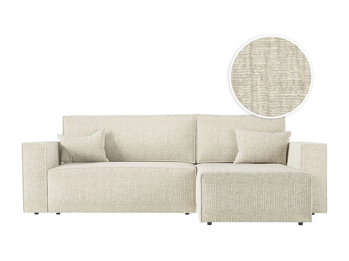 Canapé d'angle 3 places convertible réversible Clarisse avec coffre en tissu texturé - Beige - L269 x P159 x H89cm - Loungitude