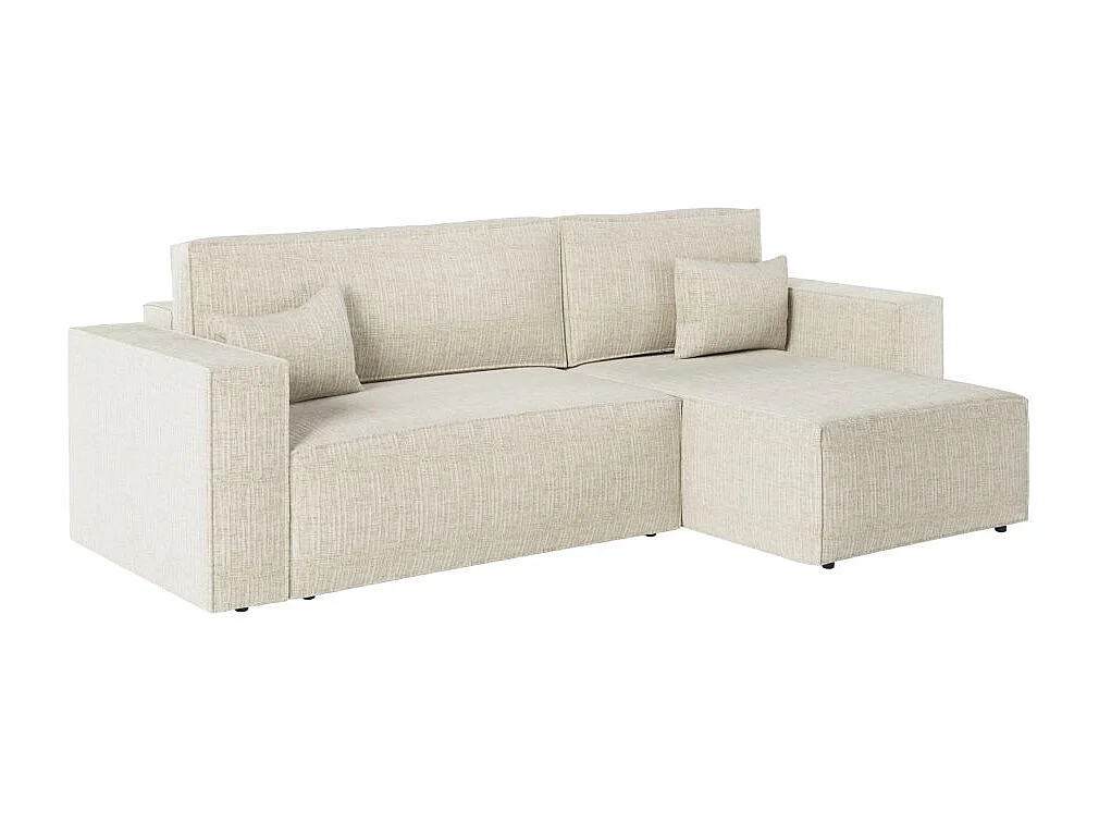 Canapé d'angle 3 places convertible réversible Clarisse avec coffre en tissu texturé - Beige - L269 x P159 x H89cm - Loungitude