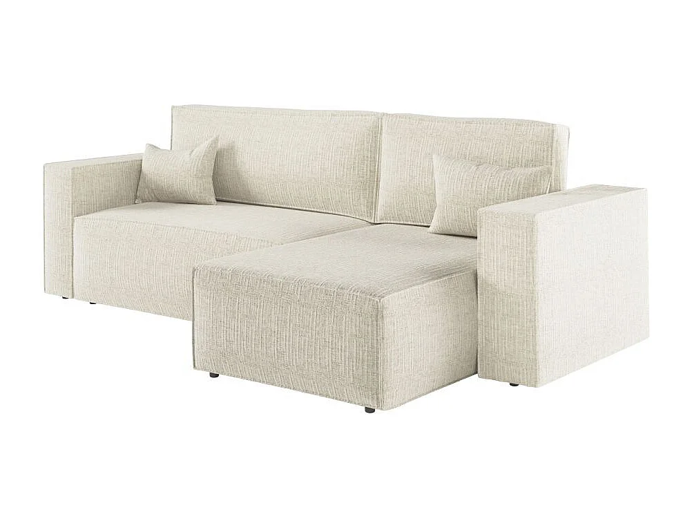 Canapé d'angle 3 places convertible réversible Clarisse avec coffre en tissu texturé - Beige - L269 x P159 x H89cm - Loungitude