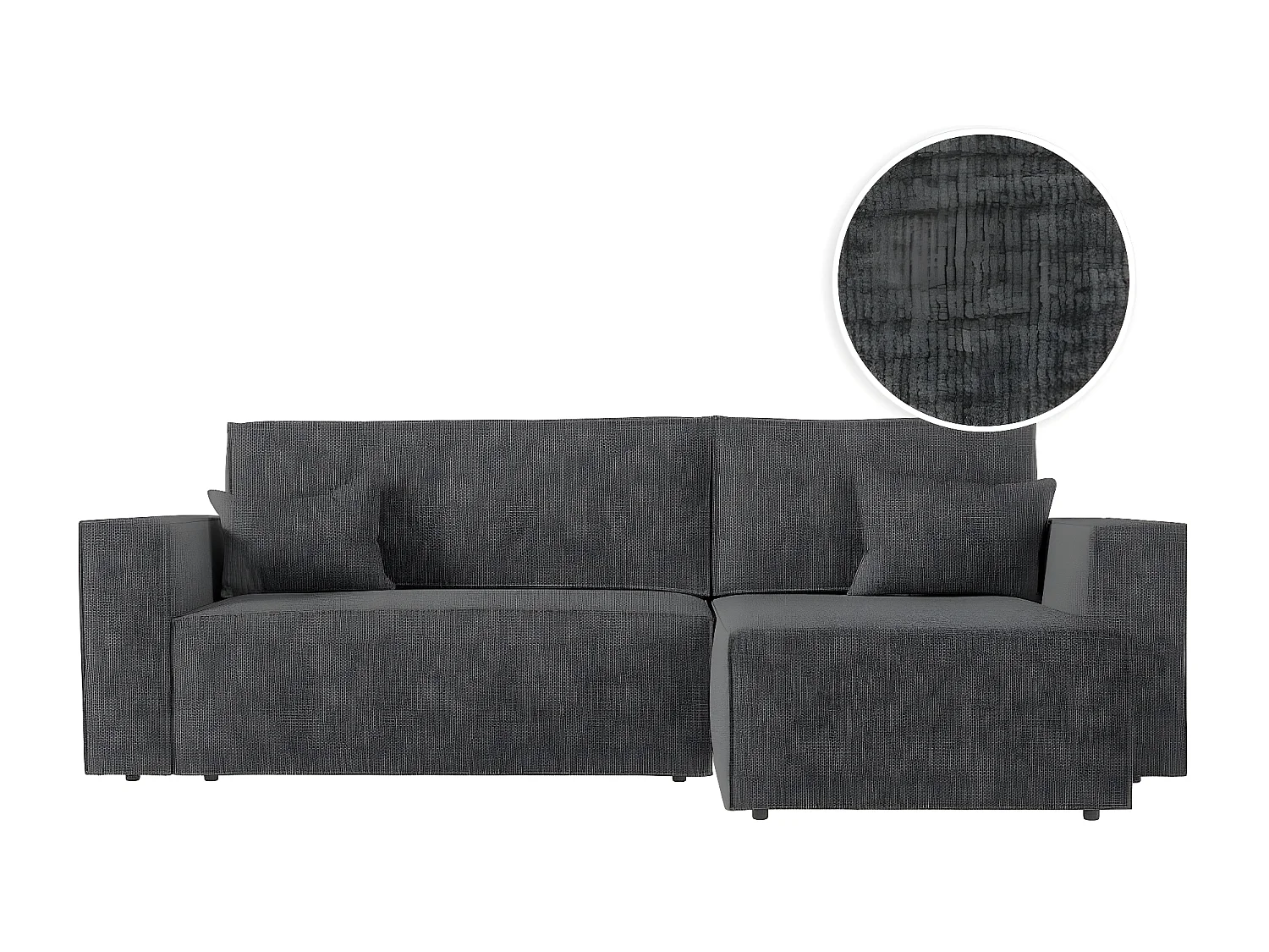 Canapé d'angle 3 places convertible réversible Clarisse avec coffre en tissu texturé - Gris anthracite - L269 x P159 x H89cm - Loungitude