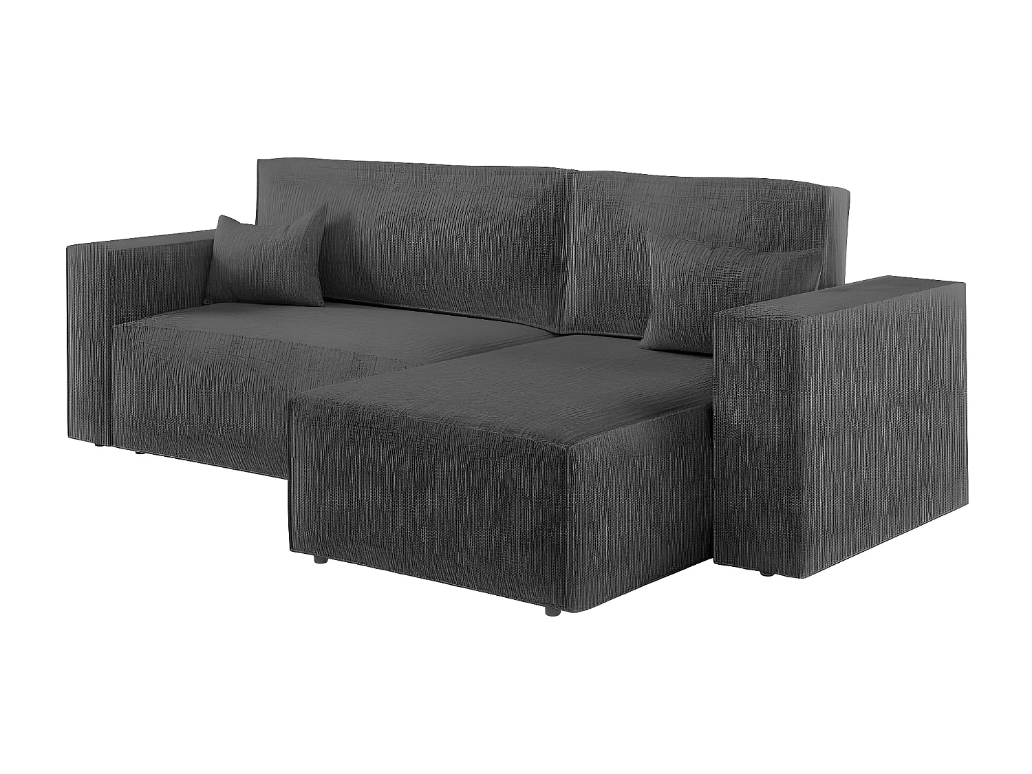 Canapé d'angle 3 places convertible réversible Clarisse avec coffre en tissu texturé - Gris anthracite - L269 x P159 x H89cm - Loungitude