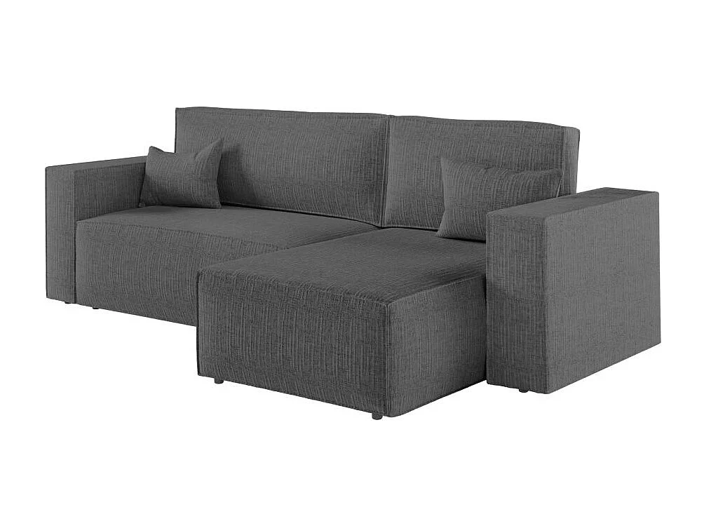 Canapé d'angle 3 places convertible réversible Clarisse avec coffre en tissu texturé - Gris anthracite - L269 x P159 x H89cm - Loungitude