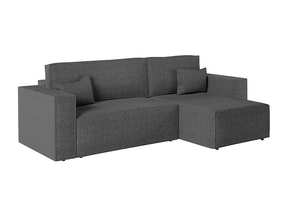 Canapé d'angle 3 places convertible réversible Clarisse avec coffre en tissu texturé - Gris anthracite - L269 x P159 x H89cm - Loungitude