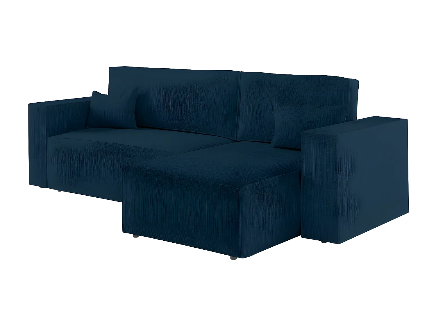 Canapé d'angle 3 places convertible réversible Clarisse avec coffre en tissu texturé - Bleu foncé - L269 x P159 x H89cm - Loungitude