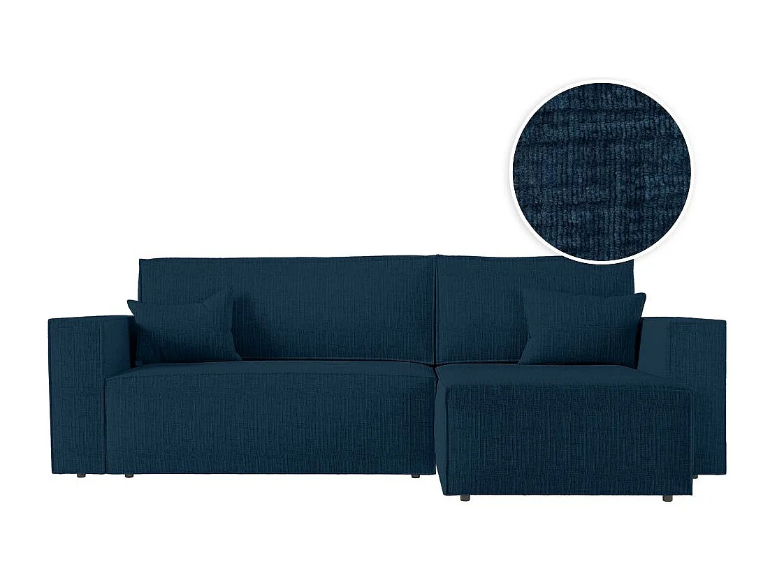 Canapé d'angle 3 places convertible réversible Clarisse avec coffre en tissu texturé - Bleu foncé - L269 x P159 x H89cm - Loungitude