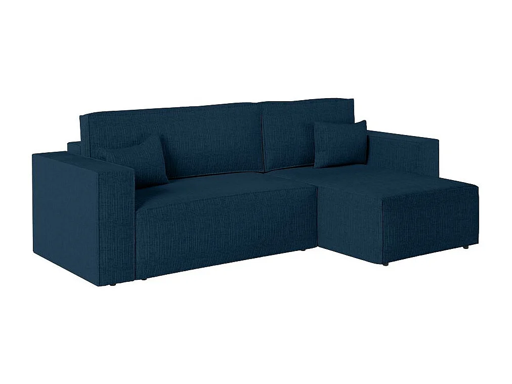 Canapé d'angle 3 places convertible réversible Clarisse avec coffre en tissu texturé - Bleu foncé - L269 x P159 x H89cm - Loungitude