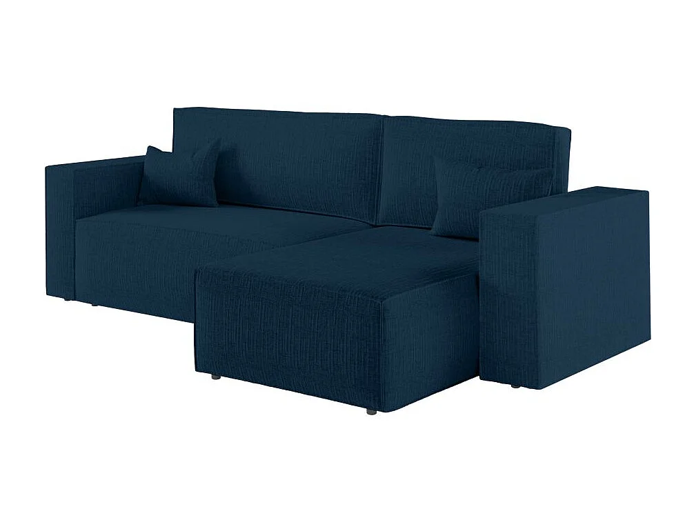 Canapé d'angle 3 places convertible réversible Clarisse avec coffre en tissu texturé - Bleu foncé - L269 x P159 x H89cm - Loungitude