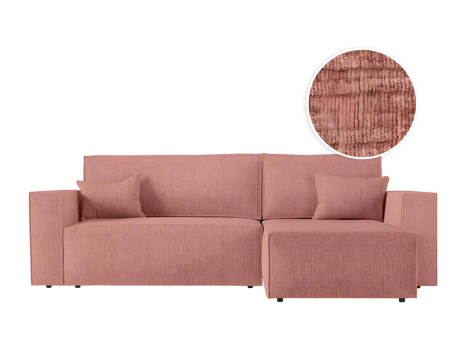 Canapé d'angle 3 places convertible réversible Clarisse avec coffre en tissu texturé - Rose - L269 x P159 x H89cm - Loungitude