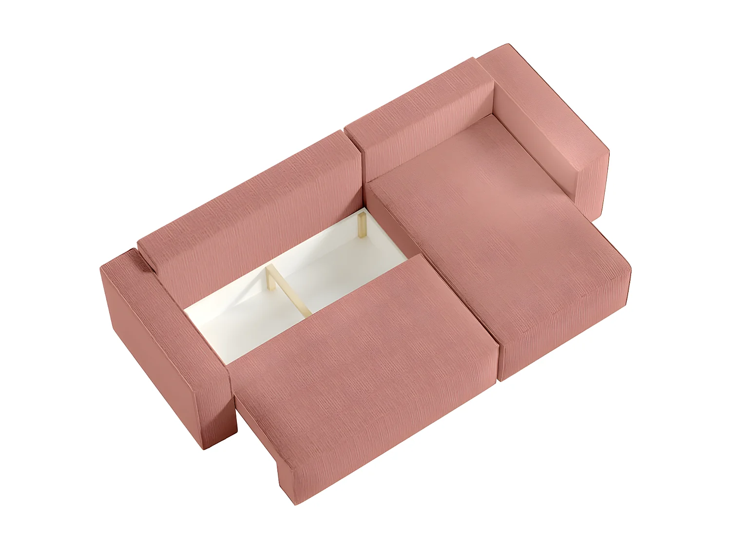 Canapé d'angle 3 places convertible réversible Clarisse avec coffre en tissu texturé - Rose - L269 x P159 x H89cm - Loungitude