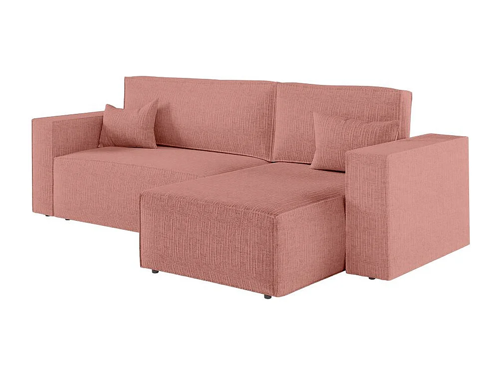 Canapé d'angle 3 places convertible réversible Clarisse avec coffre en tissu texturé - Rose - L269 x P159 x H89cm - Loungitude