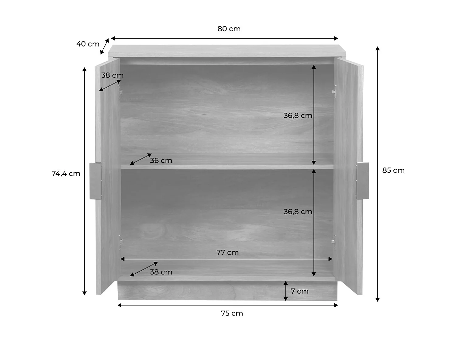Buffet exotique 2 portes. décor bois de manguier rainuré. buffet haut. vaisselier. poignées en métal doré. L 80 x P 40 x H 85cm