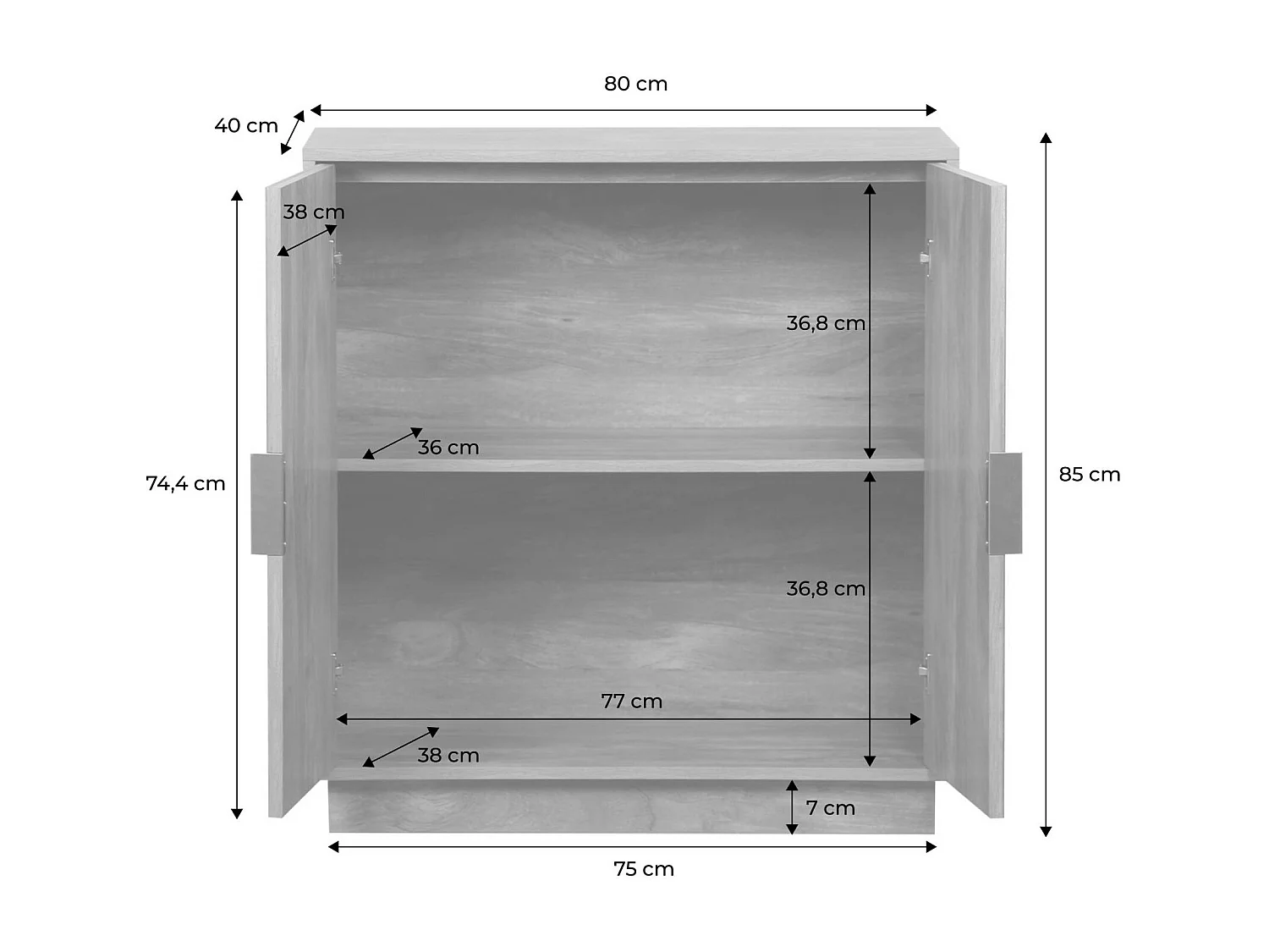 Credenza esotica a 2 ante, 80cm, albero di mango