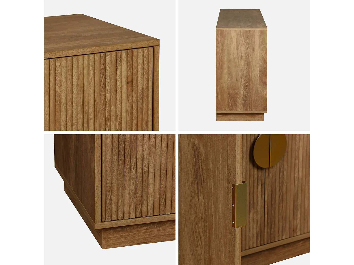 Buffet exotique 4 portes. décor bois de manguier rainuré. buffet bas. poignées en métal doré. L 160 x P 40 x H 75cm