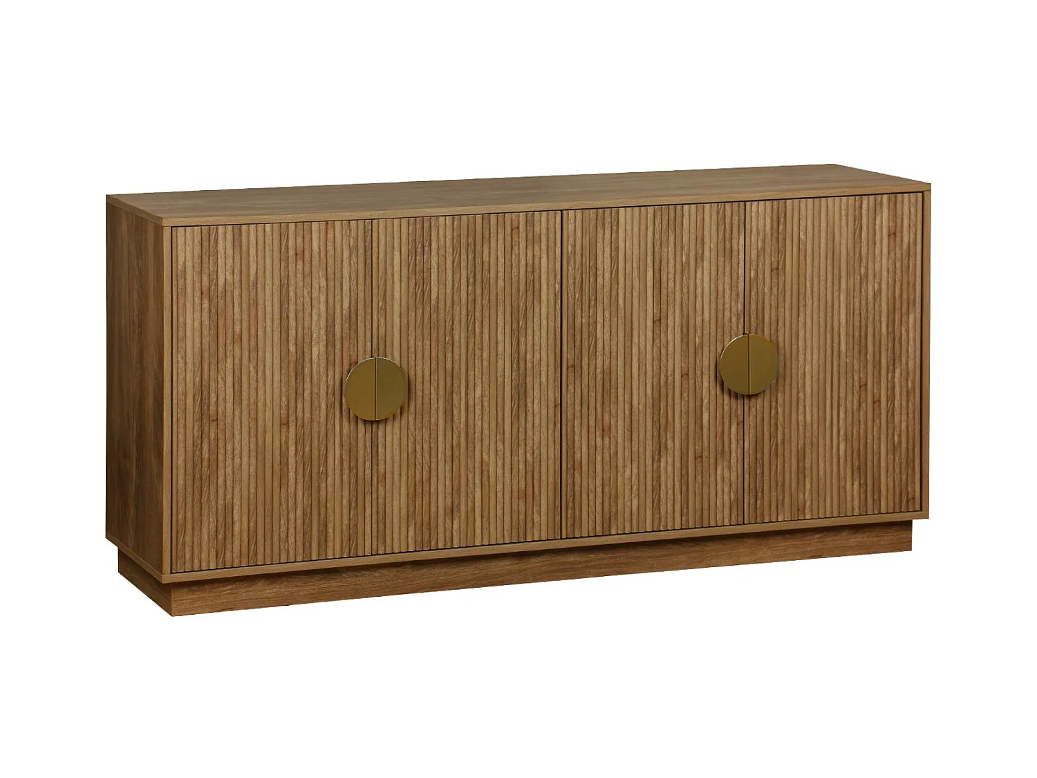 Buffet exotique 4 portes. effet bois de manguier rainuré. buffet bas. poignées en métal doré. L 160 x P 40 x H 75cm